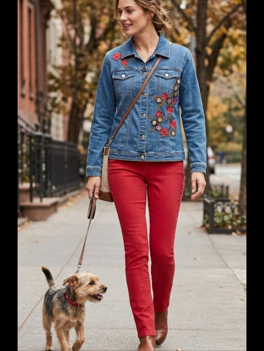 Jean Jacket shacket with 2-D flowers M Denim & Co